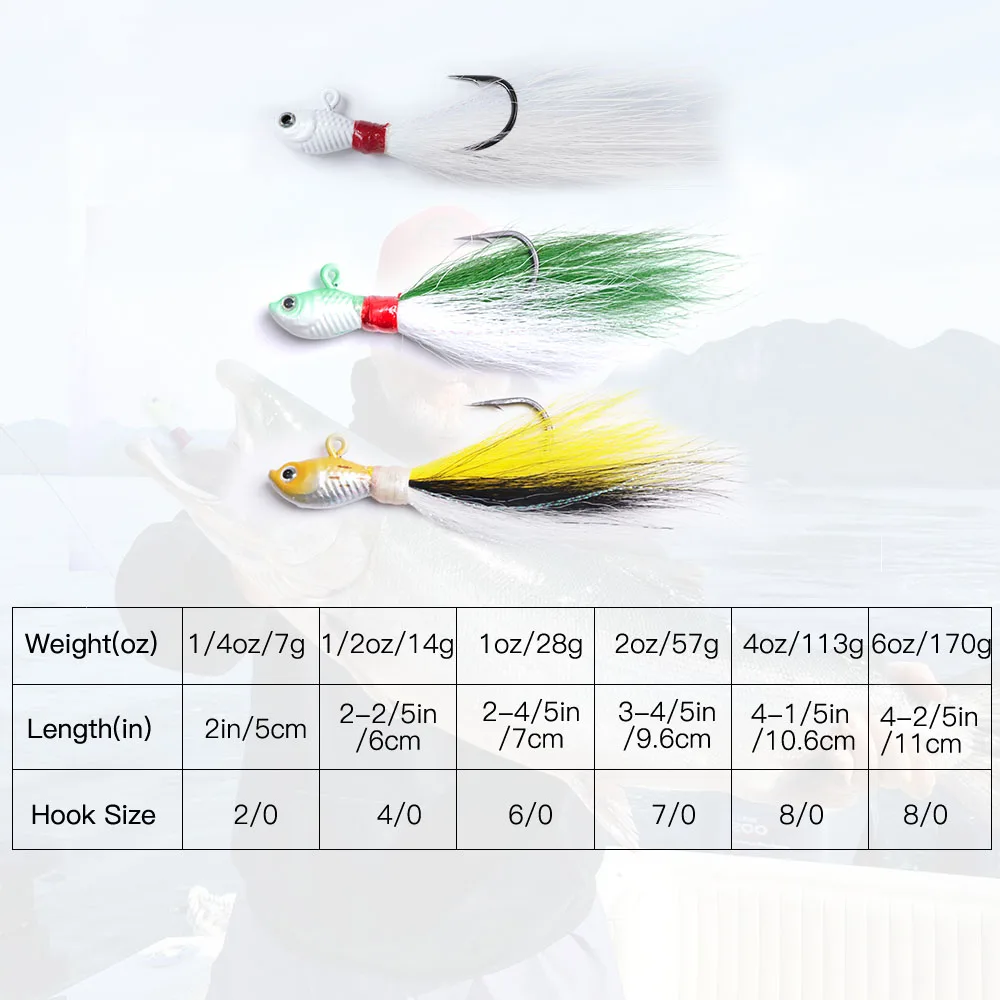 3 uds cabeza de plantilla de Metal 7g-113g Bucktail Jig señuelo de pesca pesca en el mar Jigging Wobbler señuelo de curricán agua salada para trucha lubina - imagen 2