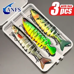 ANFS Kit de señuelos de pesca de 3 piezas, señuelos de pesca con cebo articulado, diseño surtido con caja de almacenamiento, cosas de pesca geniales para pescador