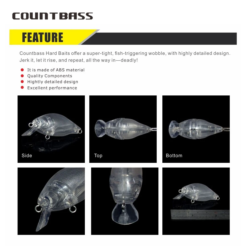 Countbass 10 Uds. Señuelos duros en blanco, Crankbait flotante 43mm/1,7 "6g/0,21oz, cebos de pesca sin pintar, enchufe, Wobblers - imagen 4