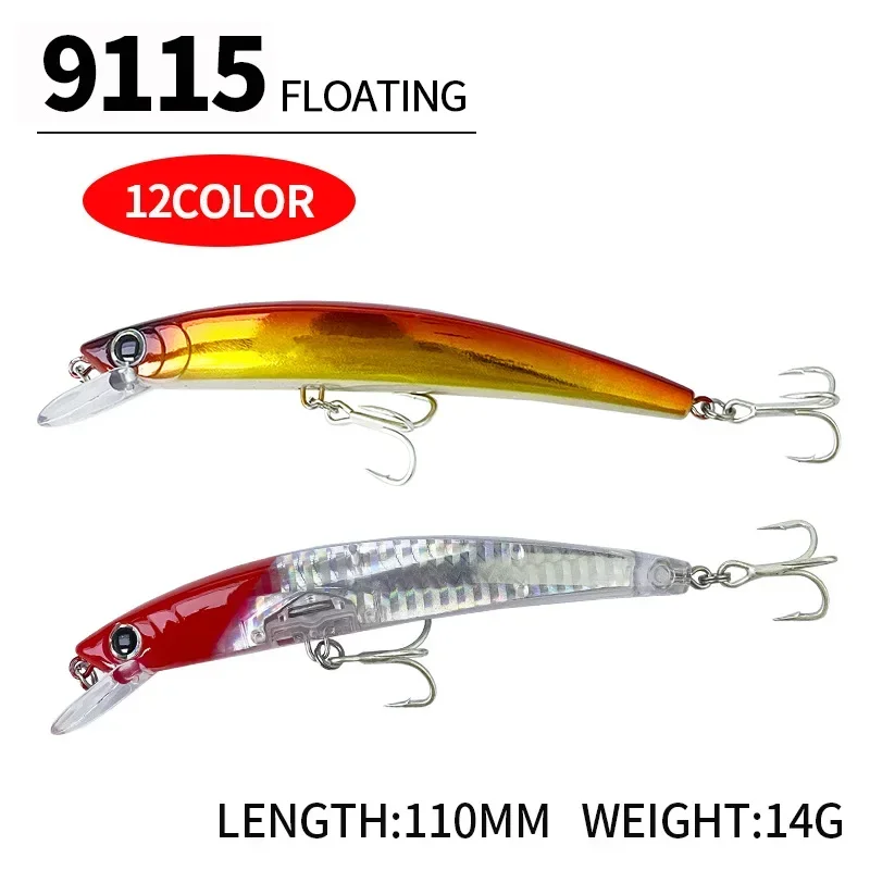 Señuelo de Pesca flotante Minnow Jerkbait, cebo duro Artificial Wobbler, aparejos de Pesca de trucha de agua de mar, 110mm, 14g - imagen 5