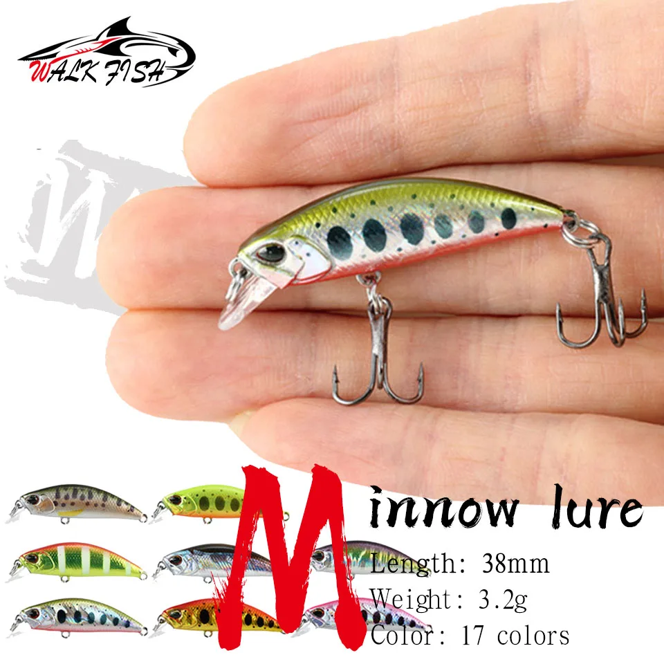 WALK FISH 38Mm 3,2G Mini Señuelos de Pesca de pececillo hundido Jerkbaits Peche cebo Artificial Wobbler señuelo para pesca de carpa lubina y trucha
