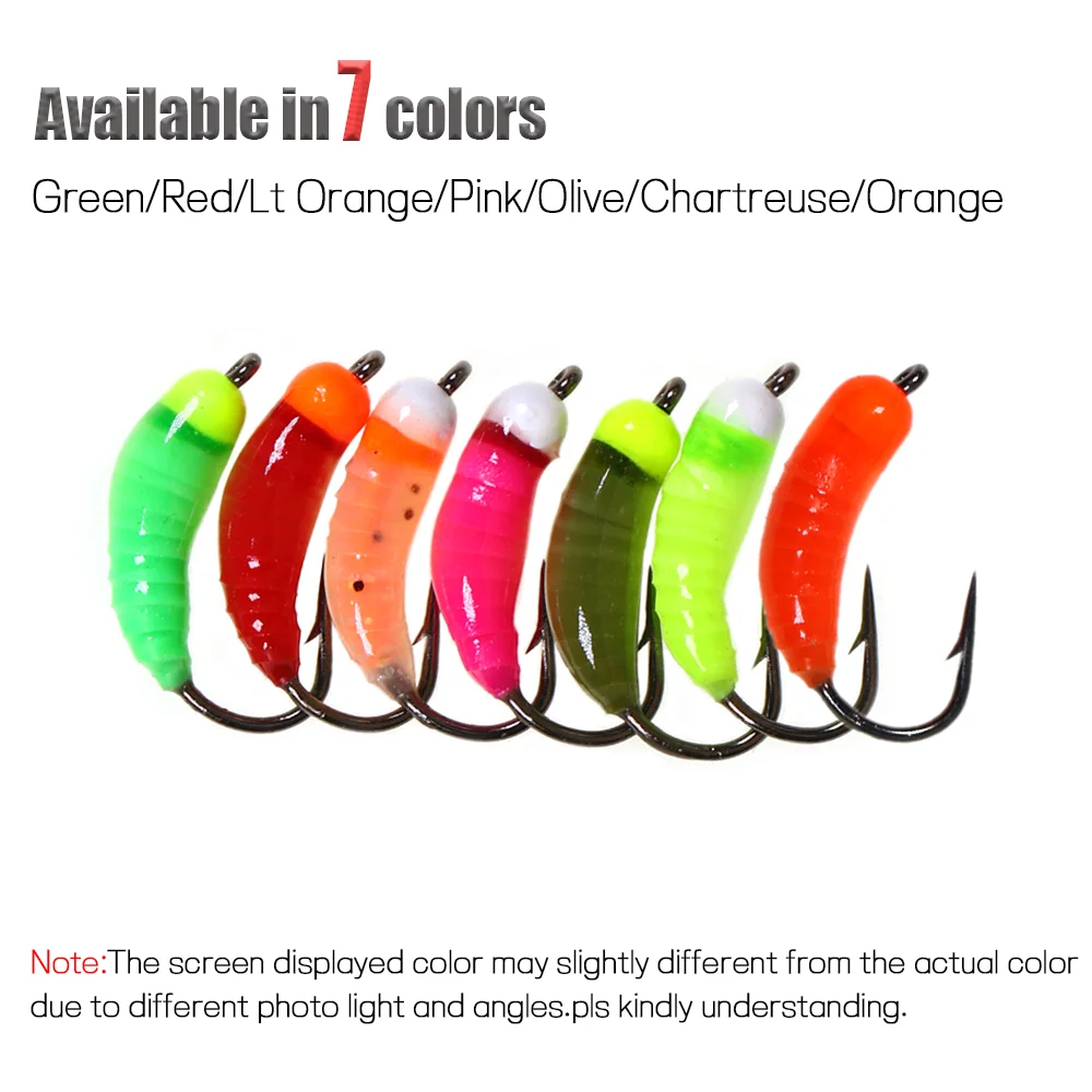 Wifreo 6 piezas/7 piezas # 8 cuentas de latón cabeza ninfa moscas luminosas Scud insecto gusano mosca Caddis larva pesca en hielo trucha lubina Señuelos de pesca - imagen 4