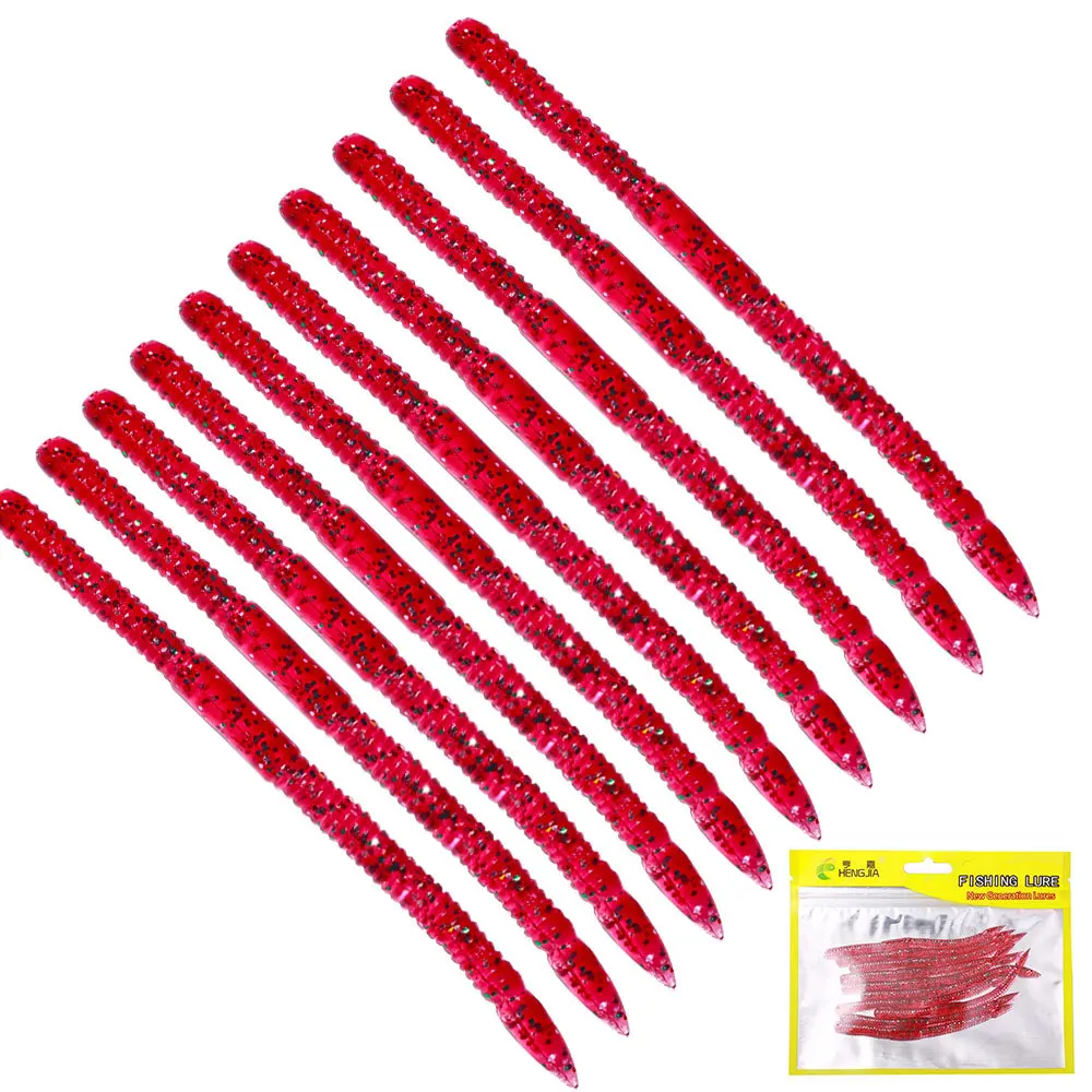 Señuelo de pesca de silicona para gusanos de tierra, cebo Artificial para pececillos, gusanos de agua dulce y salada, Wobblers, aparejos de lubina, 10 piezas, 10cm, 1,8g - imagen 3