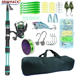 BRAVMACK-caña de pescar y carrete, juego de señuelos, caña de pescar telescópica de fibra de carbono 5,2: 1BB, carrete giratorio para agua dulce y salada