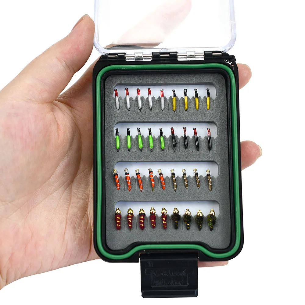 MNFT 36 unids/caja colección de moscas de pesca de trucha serpentinas de ninfa húmeda seca Perdigon Euro surtido de moscas con caja señuelos de pesca con mosca - imagen 5