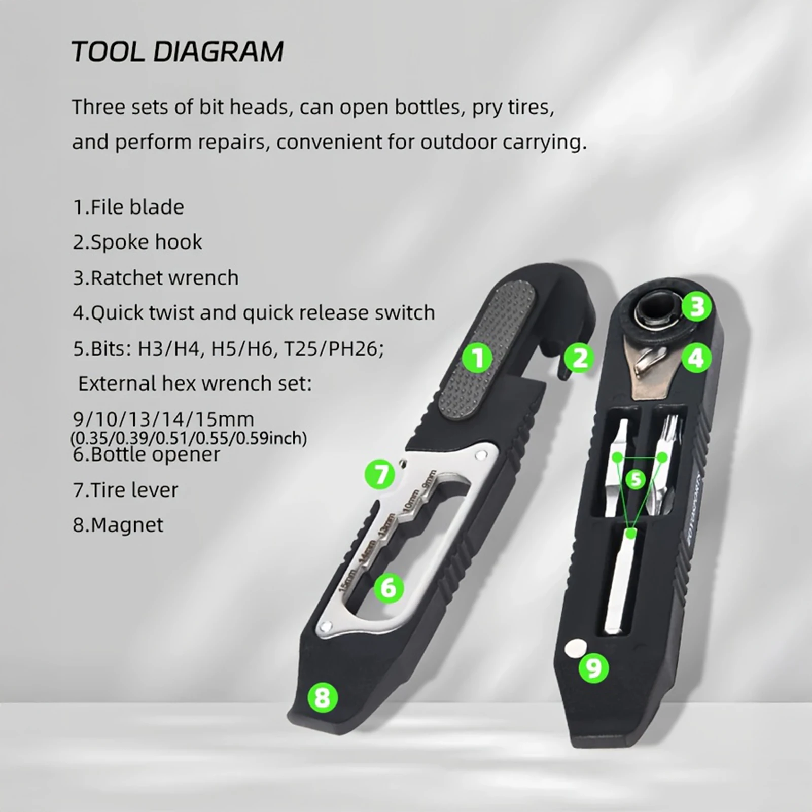 Llave de Reparación de bicicletas, llave Hexagonal multifuncional, palanca de neumáticos, herramienta de reparación de neumáticos, accesorios prácticos para ciclismo al aire libre - imagen 2