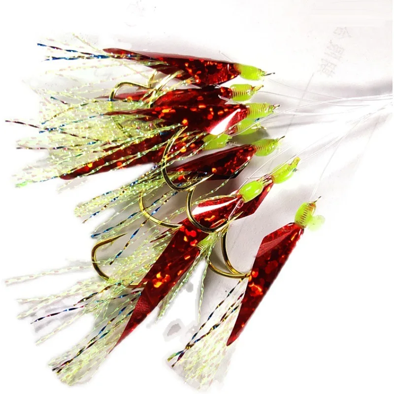 Equipo de pesca PD, anzuelos de imitación de piel de pescado, láser rojo, reflectante, 1 metro, sublínea, luminosos, biónicos, para carretera - imagen 4