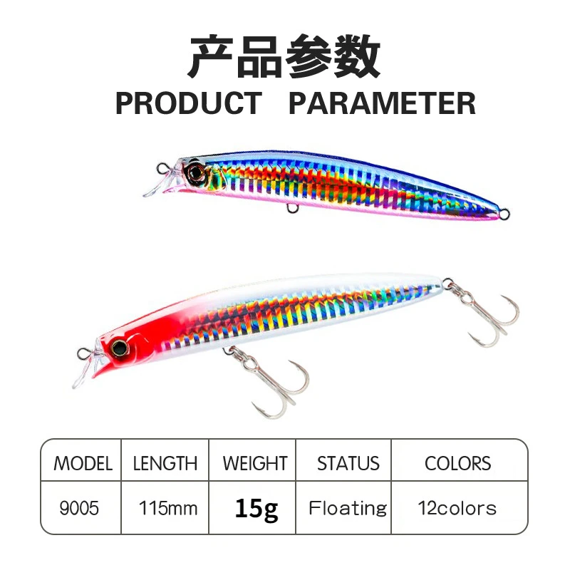 Señuelos de pesca de pececillo flotante modelo japonés, Océano de lubina, playa, Swimbait, pez de hielo, aparejos, nuevo, caliente, 115mm, 15g - imagen 5