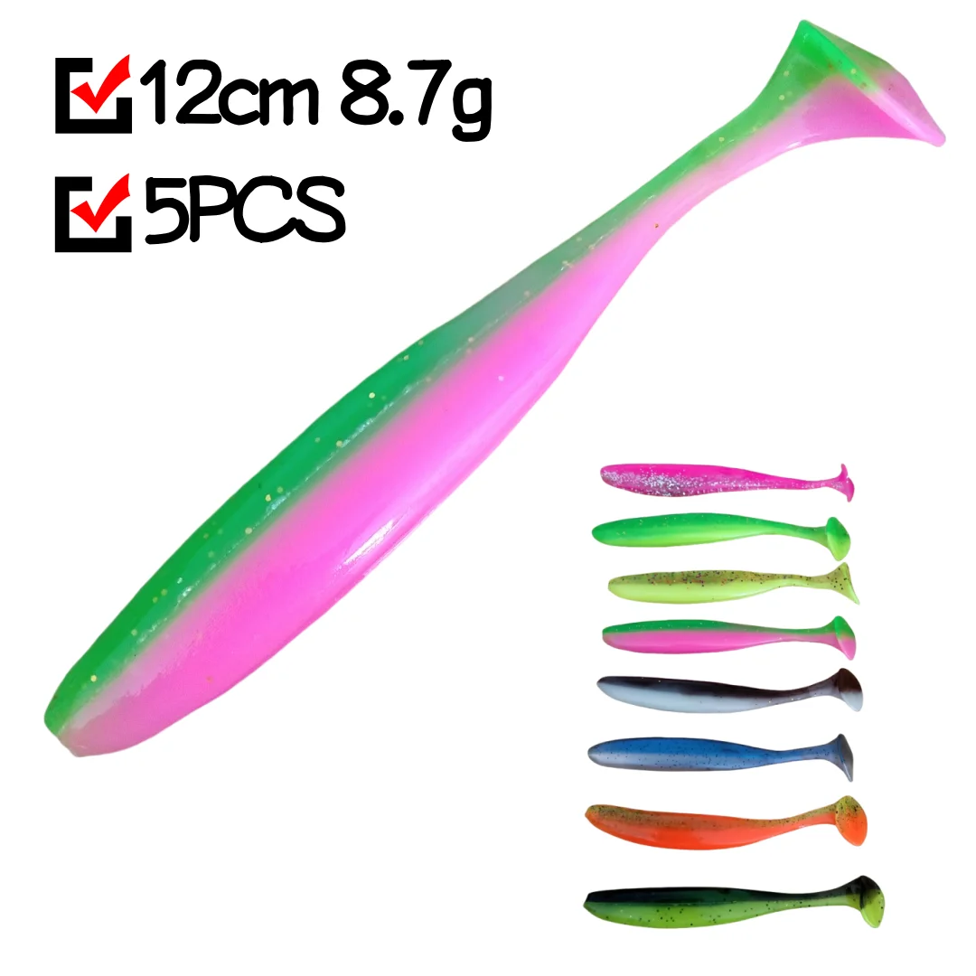 Swolfy, 5 uds., señuelo suave de 12cm, 8,7g, señuelo de pesca de goma, cola en T, sábalo, Swimbaits, cebo de silicona, cebo suave para perca, Lucio - imagen 2