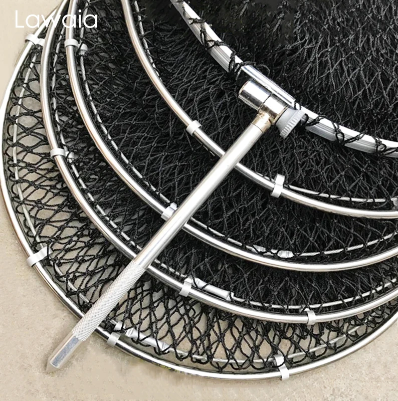 Lawaia-redes de pesca plegables, jaula de alambre trenzado negro fuerte, Red de mano de malla pequeña, bolsa de pescado de secado rápido, anillos de malla de acero inoxidable