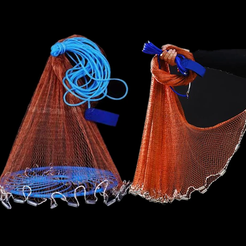 Finefish-red de tiro manual de EE. UU., 1,2-3,6 M de altura, fuerte línea trenzada, plomada de acero, red de pesca, herramienta de caza de malla pequeña