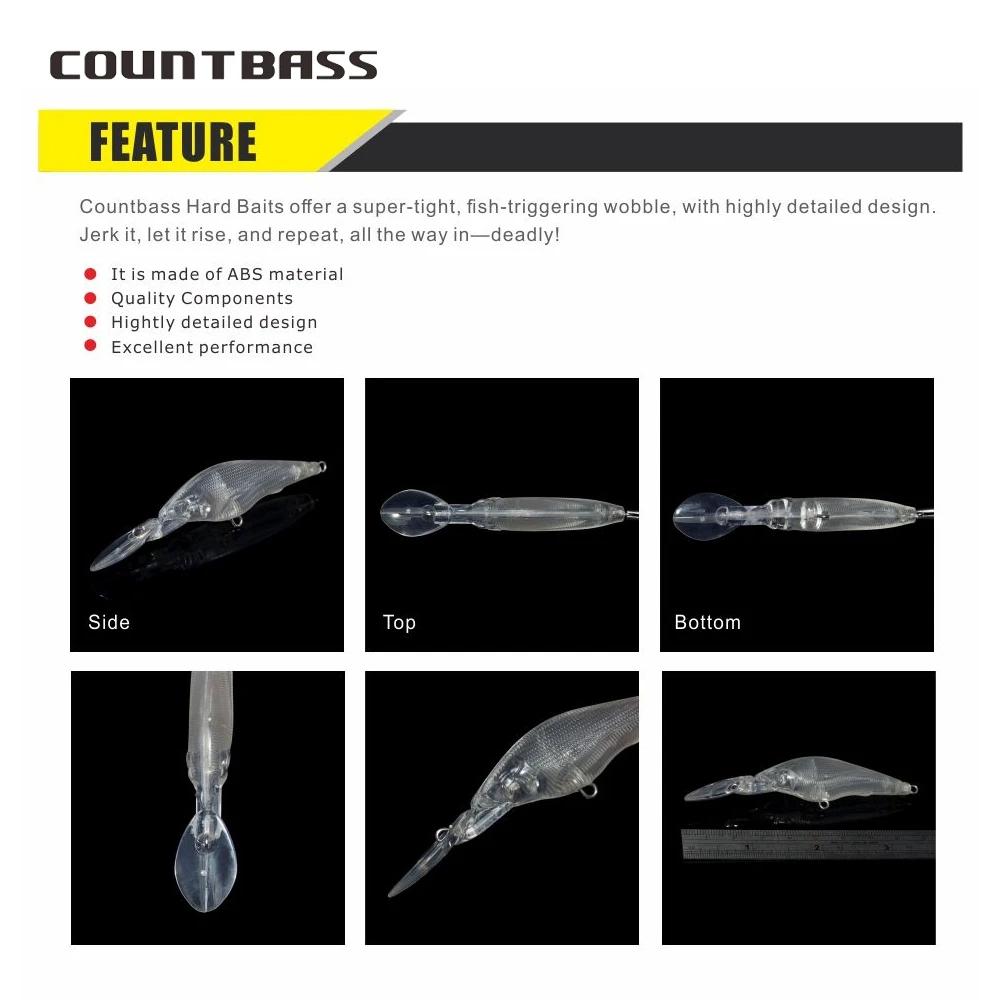 Countbass 10 Uds. Señuelos de pesca duros en blanco, Crankbait flotante de 60mm/2,4 "5,5g/0,2oz, cuerpos de señuelo sin pintar, enchufe, pececillo de sábalo - imagen 4