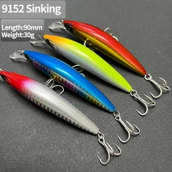 Cebo de pececillo de hundimiento pesado, 30g, 90mm, señuelo de trucha de lubina, cebo Artificial de fundición larga, equipo de natación curricán para buceo en agua salada