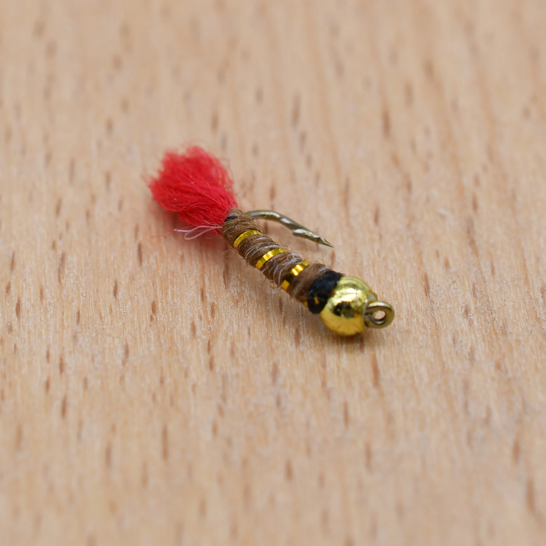 MNFT 10 piezas 14 #   Señuelo de pesca con mosca Ninfa de cola roja Golden Beadhead, cebo Artificial negro y marrón - imagen 3