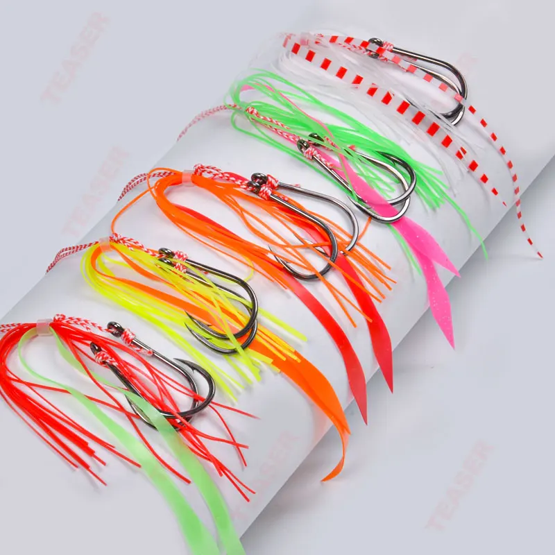 TEASER HK017 5 uds faldas de goma gancho de asistencia Jigging lento falda suave señuelo agua salada doble gancho Inchiku anzuelo Tai Kabura - imagen 3
