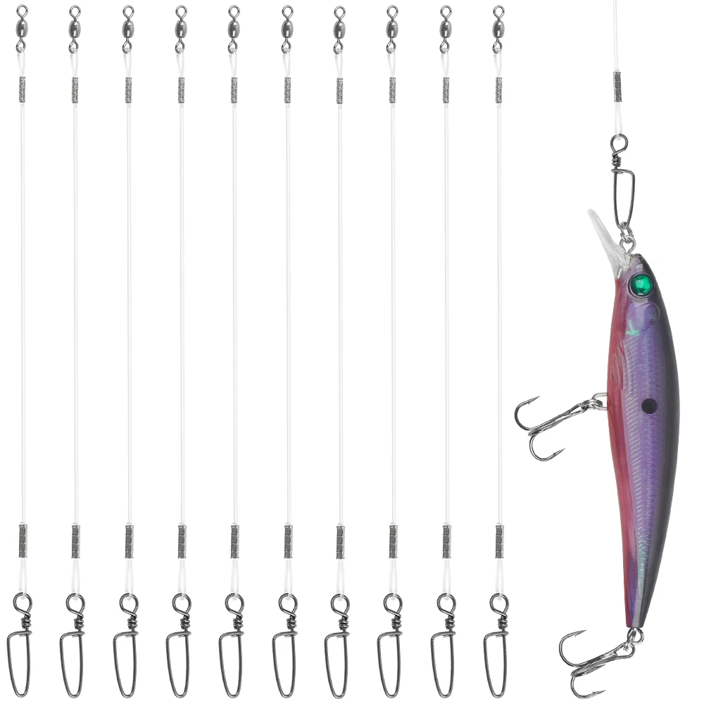 10 Uds. Líderes de pesca de fluorocaron 20LB-50LB línea líder de alambre de fluorocarbono con giratorios y broches conectar aparejos señuelos aparejo o anzuelo - imagen 2