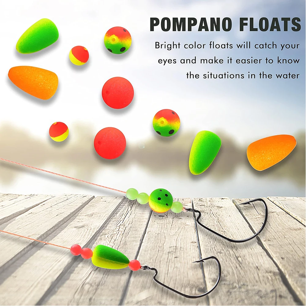 110 Uds. Kit de flotadores de aparejos de Pompano, flotadores de pesca de Snell de espuma, Bobbers para pesca de Surf, accesorios de aparejos dorados, flotadores de cilindro de bala - imagen 5