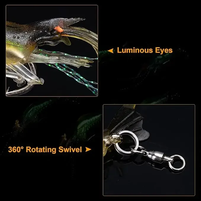 Goture-Juego de Señuelos de Pesca de Camarones brillantes, 7-20 Uds., colores realistas con ojos 3D y cebo suave giratorio de agua salada/dulce para trucha/bajo - imagen 4