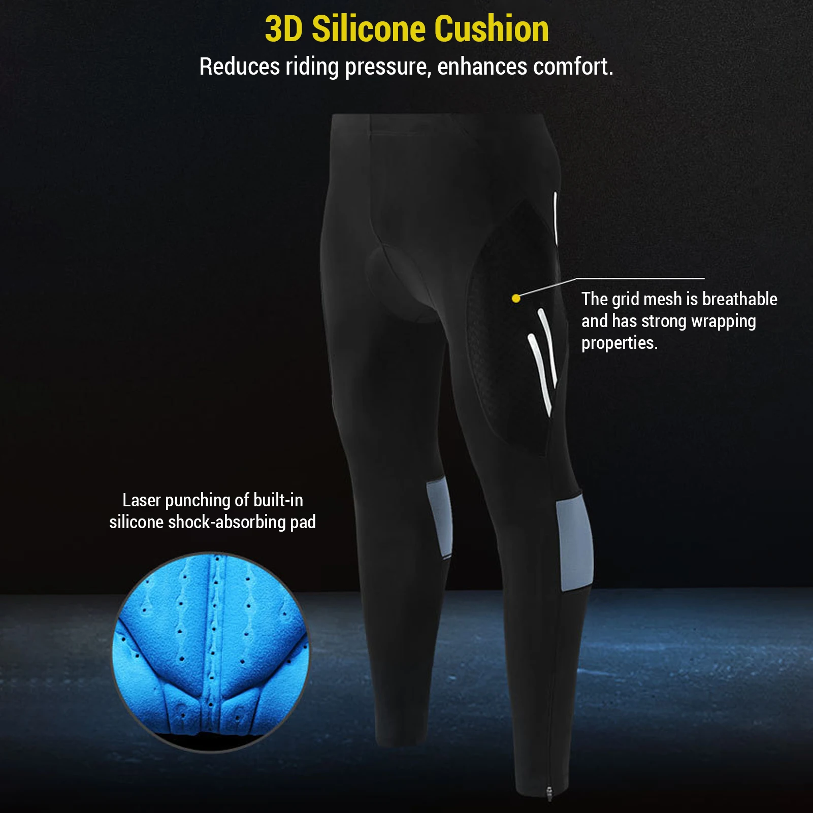 Pantalones de montar para hombre, pantalones de bicicleta de montaña con cojín de silicona 3D, reflectantes, transpirables, mallas de compresión de gradiente para ciclismo - imagen 3