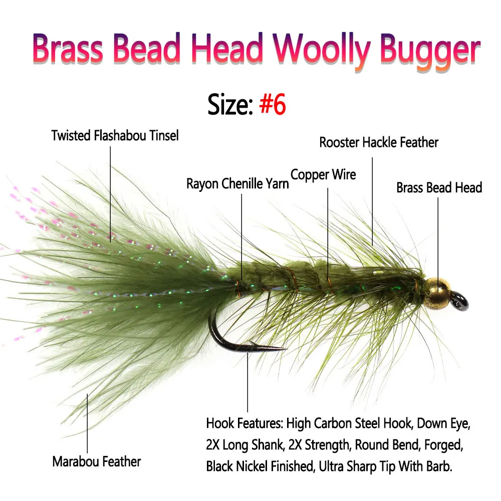 Bimoo-señuelos de pesca de trucha, cabeza de cuentas de latón #6, plomada de hundimiento rápido, cola de marabú, Streamer Fly Steelhead, 5 uds. - imagen 2