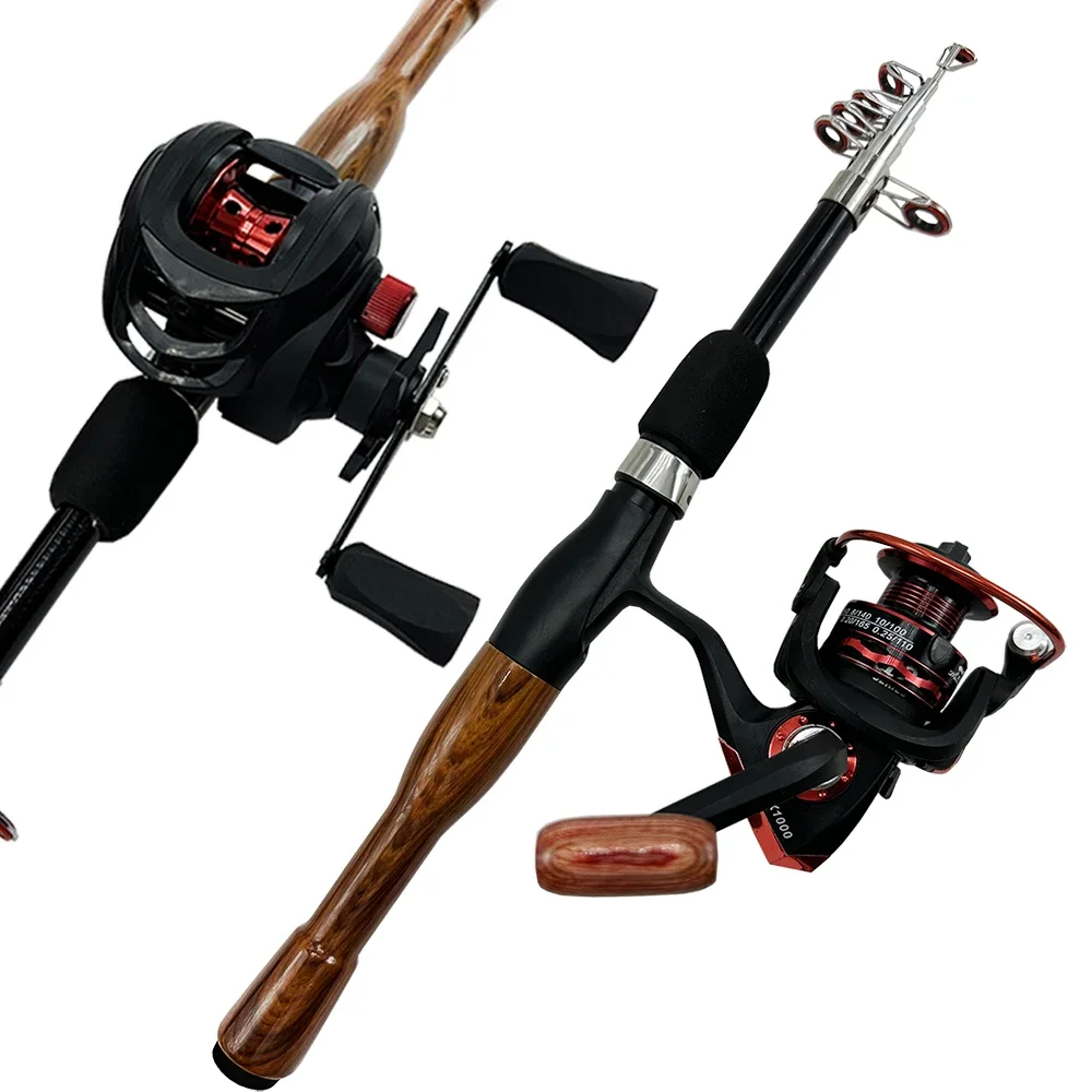 Combo de caña de pescar de fundición giratoria, cañas telescópicas de alto carbono y carretes de Baitcasting, arrastre máximo de 8kg para trucha lubina, 1,3 m-1,8 M - imagen 5