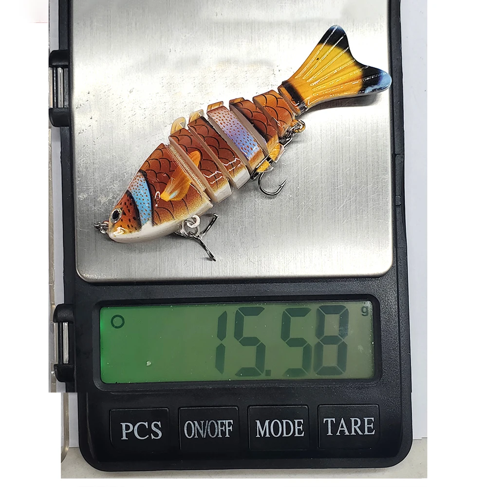TAKEDO 10CM 15,5G Swimbait multiarticulado 7 segmentos Señuelos de pesca de mar con 6 #   Cebos biomiméticos realistas Wobber con anzuelo triple HS001 - imagen 5