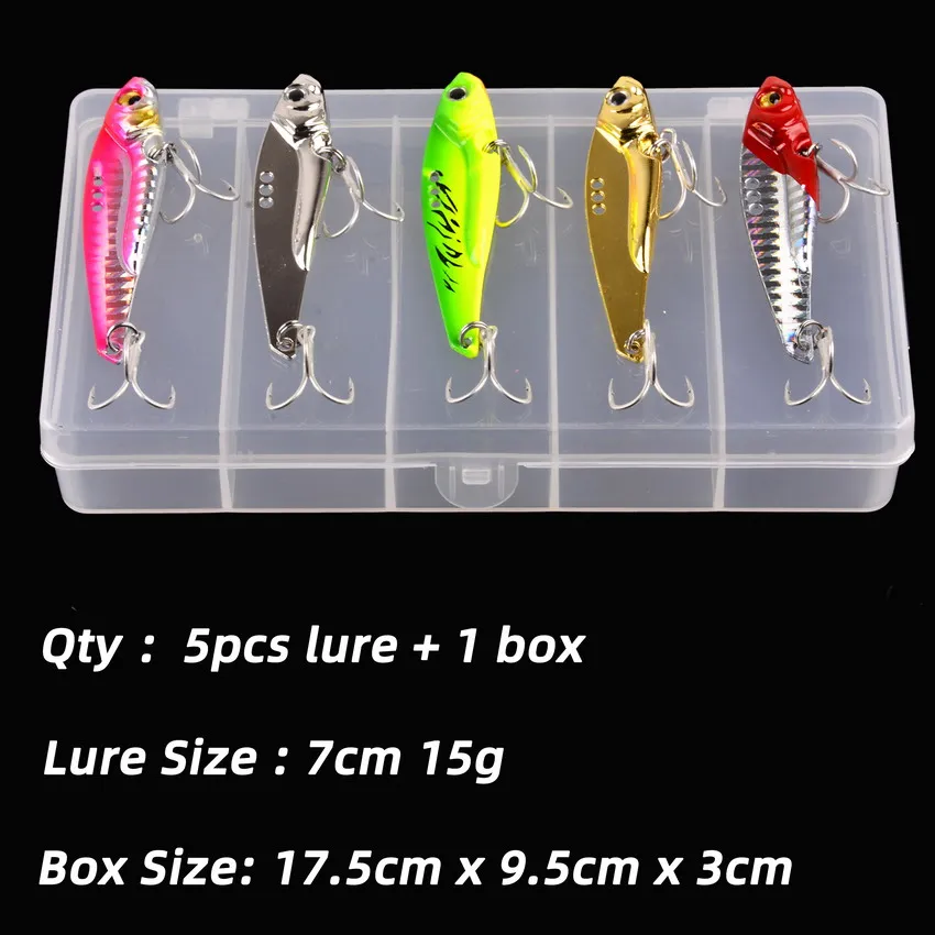 Señuelo VIB de ojos 3D, 5g, 7g, 10g, 15g, 18g, 25g, balancín, cuchara giratoria, pintura, señuelo de pesca de Metal, anzuelo triple, 5 uds. - imagen 2