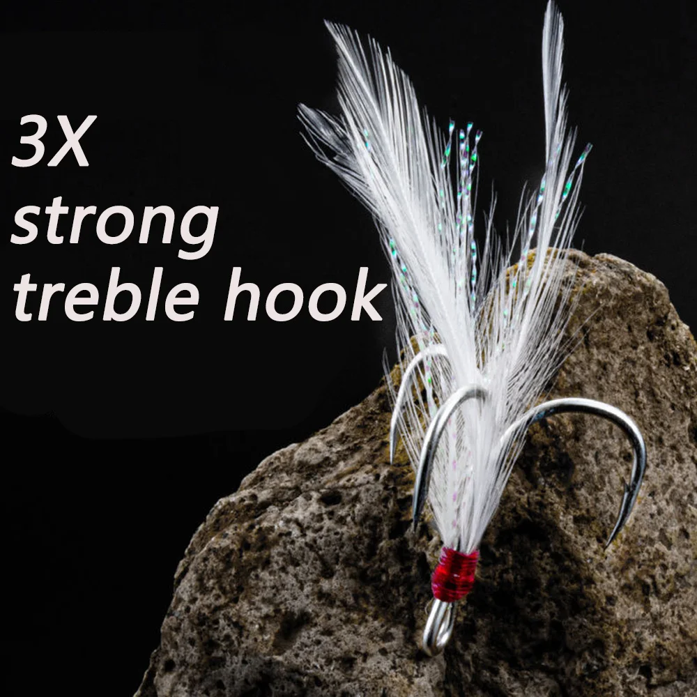 Anzuelos triples de plumas 1 # -10 # 15 Uds anzuelo de pescado ángulo con púas afilado acero alto en carbono níquel antioxidante señuelo aparejos de pesca anzuelo - imagen 5