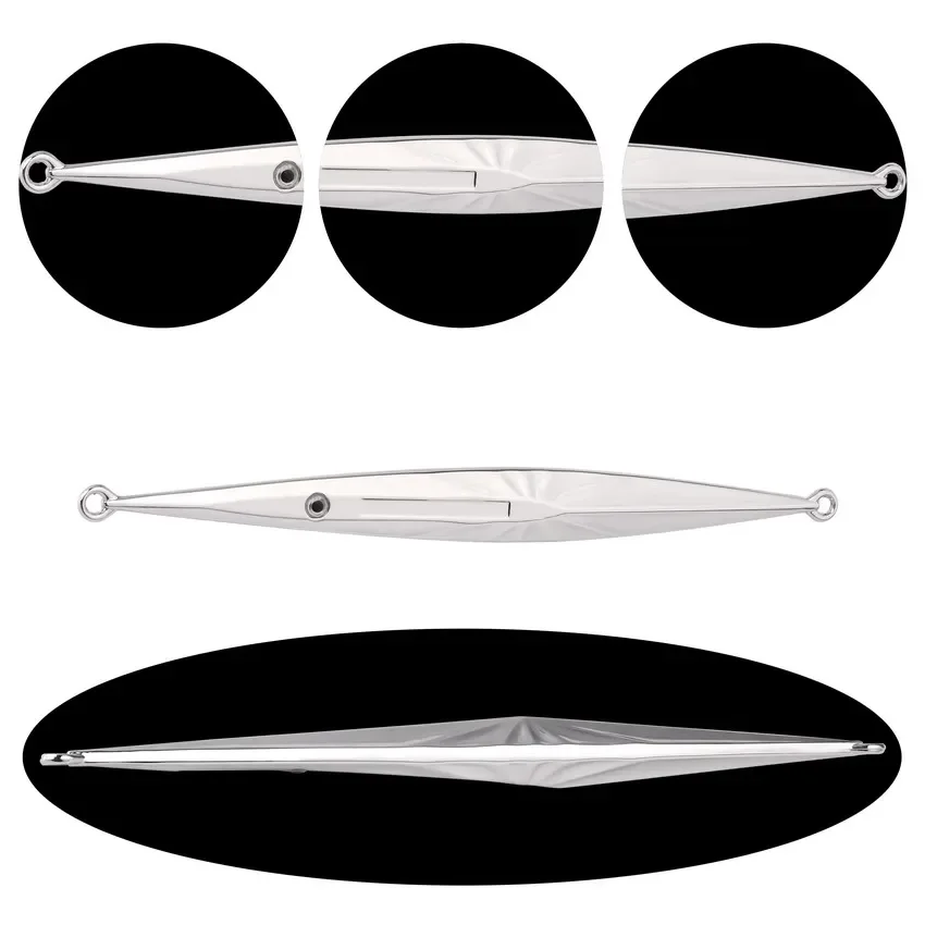 Juego de Señuelos de pesca de aguas profundas, plantillas de Metal de 6 uds., 60g, 80g, tira larga, pez de dibujo rápido, hundimiento rápido, señuelo de pesca de vibración lenta - imagen 5