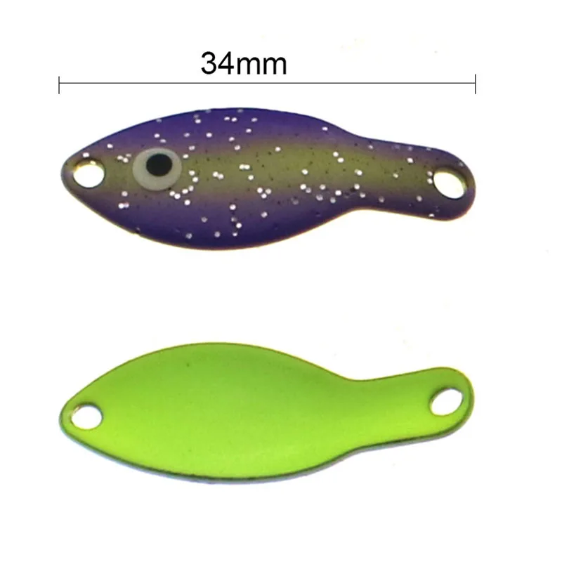 Cuchara de trucha con ojos luminosos, 34mm, 2,7g, cebo de Metal duro, cebo giratorio, Color UV, cucharas de pesca, señuelo - imagen 3