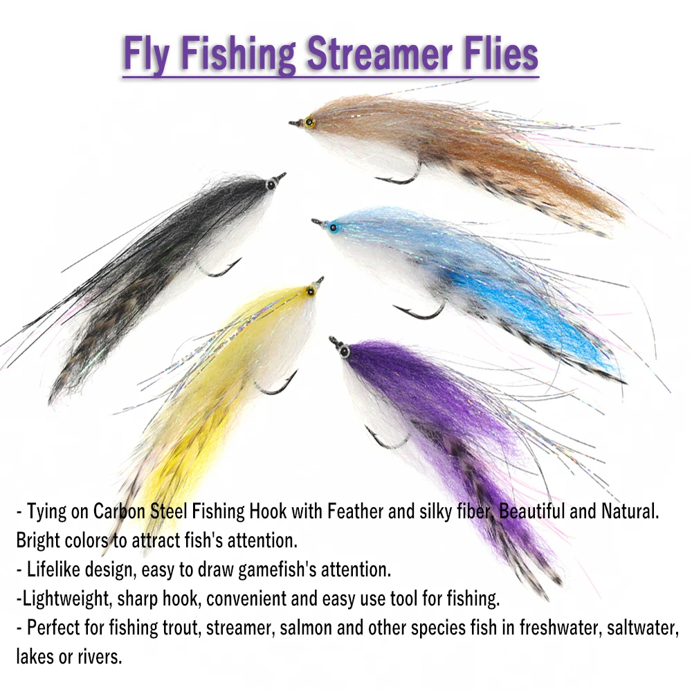 Wifreo anzuelo de alto carbono trucha salmón Steelhead pesca con mosca Streamer moscas agua salada gran juego pluma Streamer mosca señuelo cebos - imagen 5