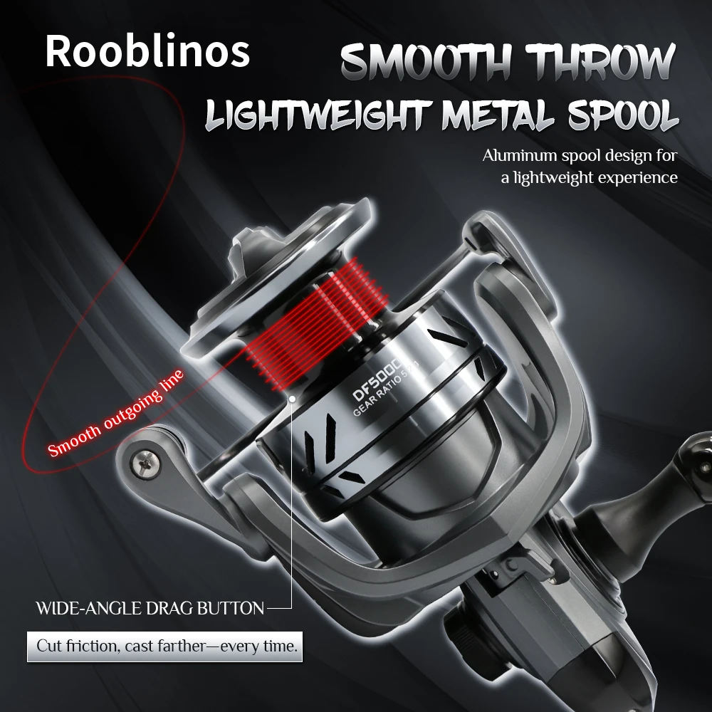 Carrete de pesca Rooblinos DF, carrete totalmente de Metal, arrastre máximo de 8KG, mango de acero inoxidable, carrete giratorio de agua dulce y salada - imagen 3