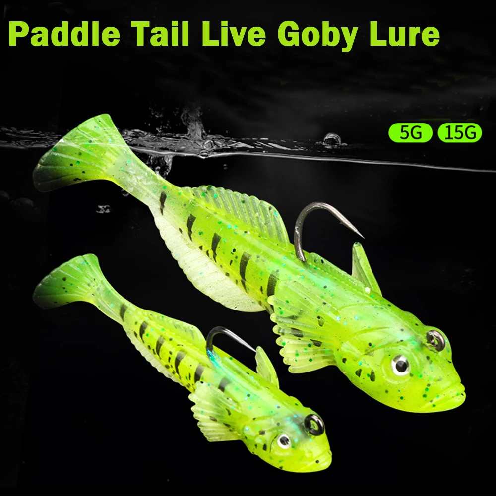 Cebos Goby Live con cola de paleta, 5g/15g, 1/3 Uds., Señuelos blandos para pesca en agua salada, Wobblers de pececillo de silicona, cebo Artificial, plantillas para aparejos de lubina