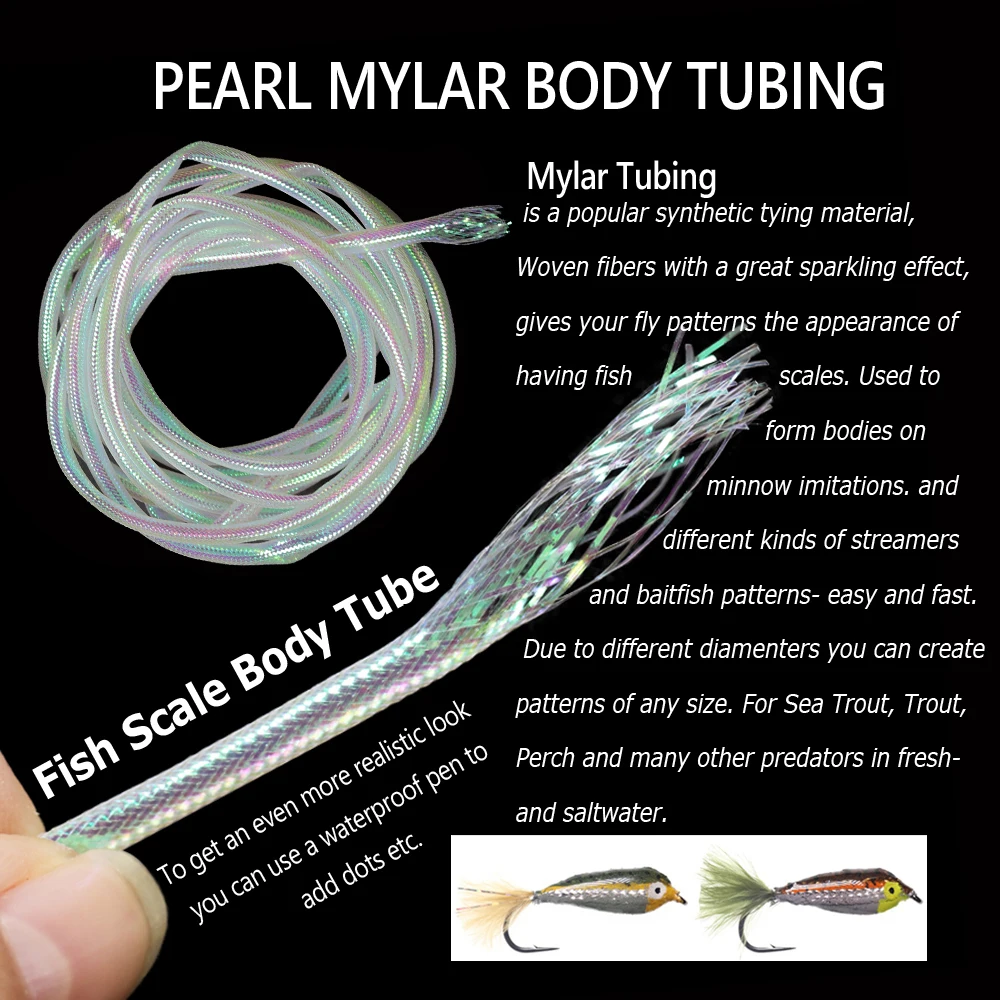 Wifreo-bodytube de Mylar Minnow, 20M/40M, serpentinas de tubo de cuerpo de escala de pescado, materiales de atado de cuerpo de mosca de pez, tubos nacarados - imagen 2