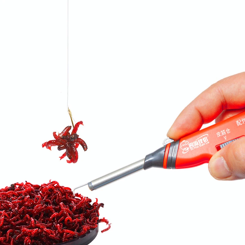 Clip de cebo de gusano rojo automático, herramienta de pesca de acero inoxidable, juego de aparejos terminales, herramienta de recogida de señuelos con banda de goma - imagen 4