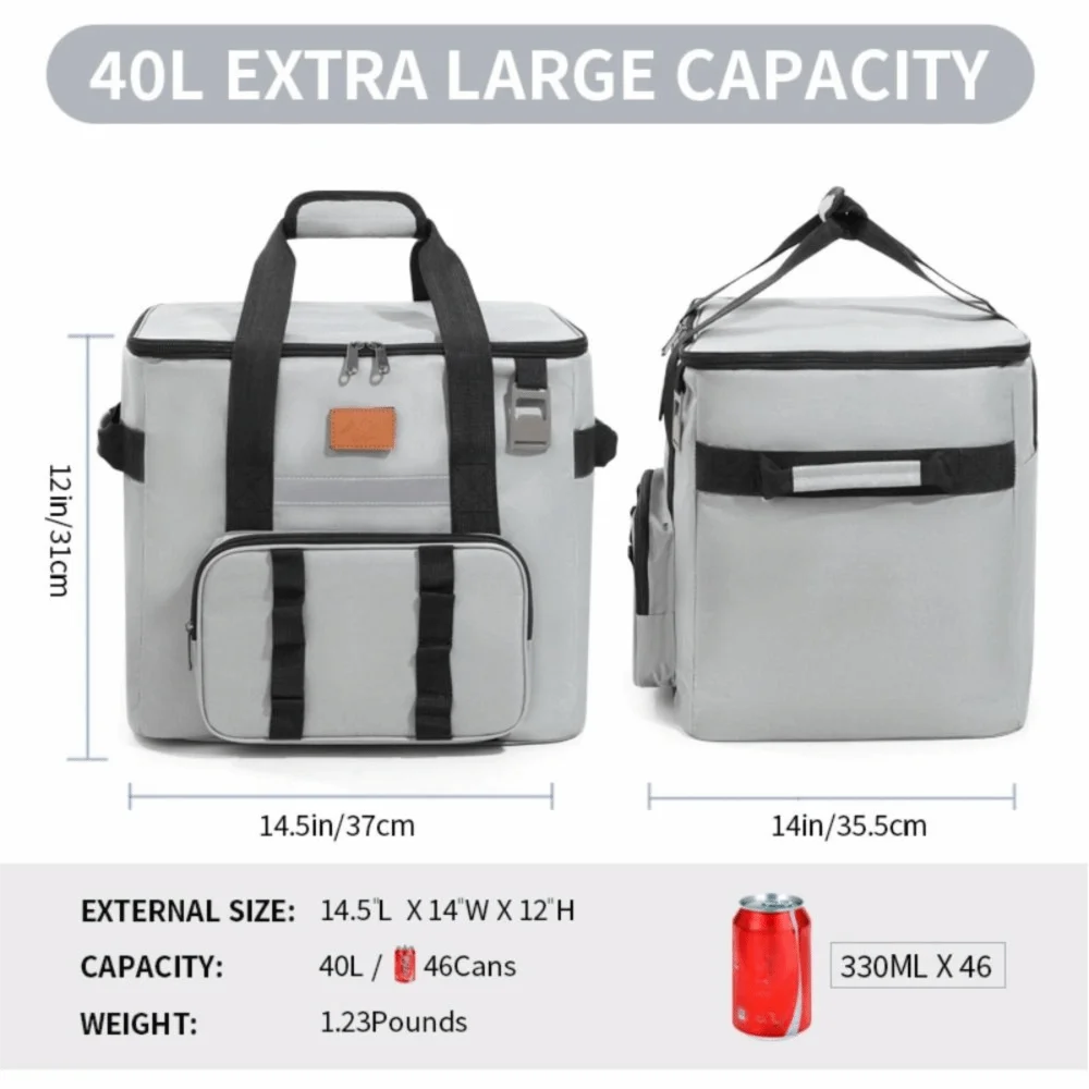 Bolsa térmica para transportar alimentos de 40L, bolsa térmica aislante con cremallera de gran capacidad, bolsa de Picnic portátil a prueba de fugas para acampar en la playa - imagen 3