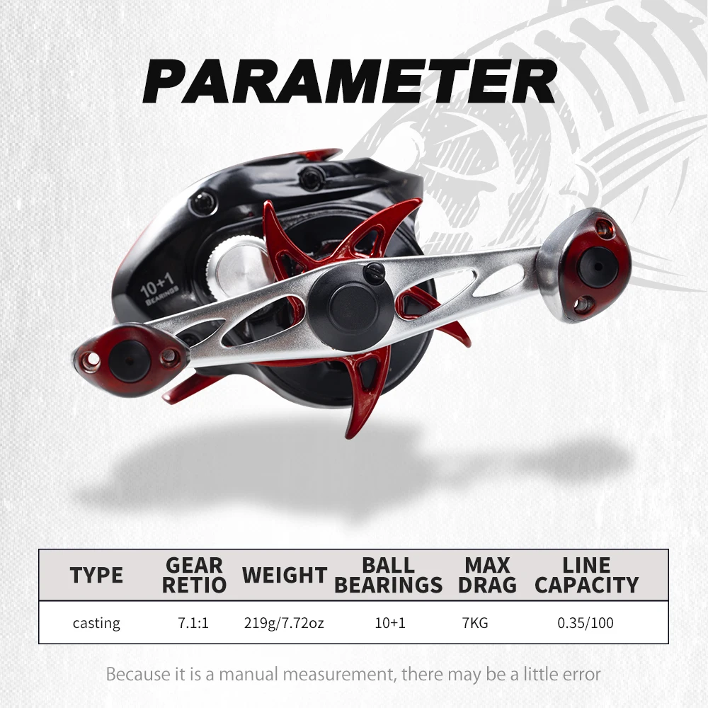 Carrete de pesca Hunthouse Casting Baitcast 10 + 1 7,1: 1 arrastre máximo 7kg agua salada 219g relación de engranaje de alta velocidad aparejos de pesca de agua dulce - imagen 2