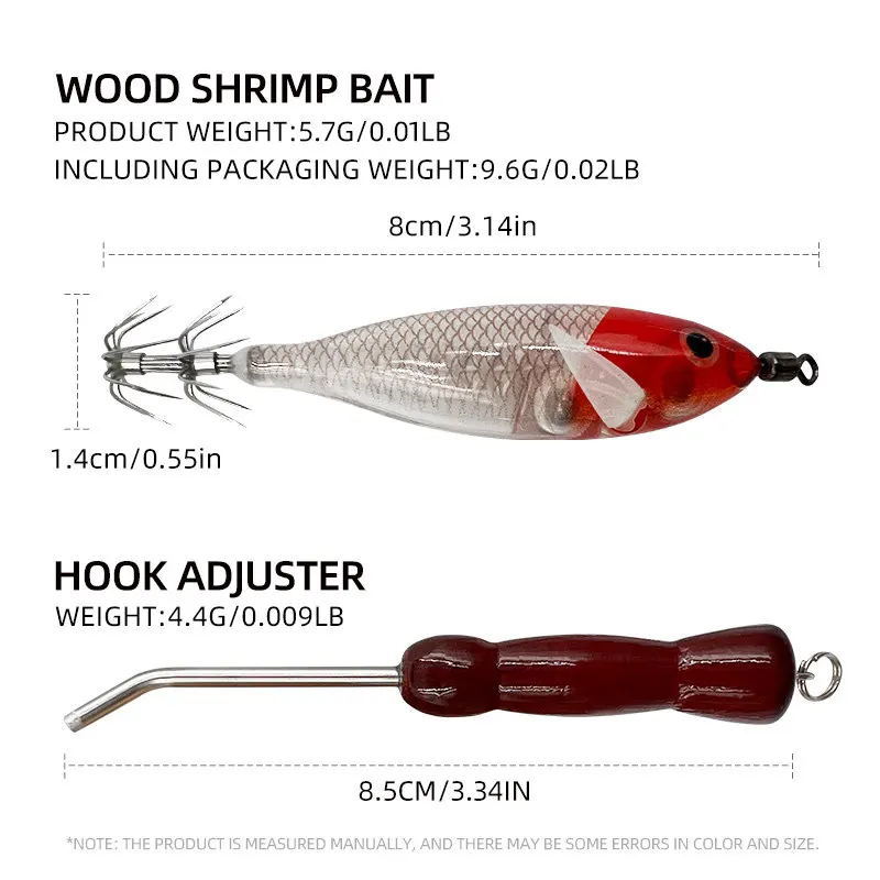 6 uds 5,7g simulación luminosa madera camarón gancho ajustador Combo señuelo plomo calamar gancho calamar pesca en el mar pulpo calamar señuelo - imagen 5
