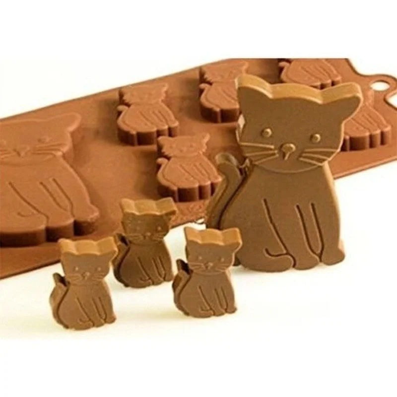 1 Uds molde de pastel de gato de silicona 3D galletas de gatito Fondant herramientas de horneado hechas a mano arcilla de resina molde de caramelo de Chocolate - imagen 5