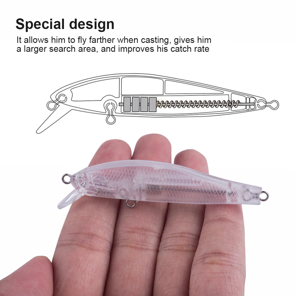 Hanlin-Señuelos de Pesca duros sin pintar, cebos de pesca de 7CM y 4,5G, 10/20 piezas espacios en blanco, deslizadores, Jerkbait, buceo poco profundo, flotantes, Wobbling, Minnow - imagen 4