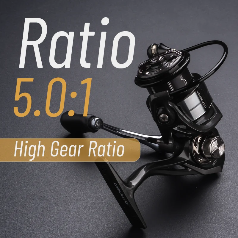 Carrete de pesca DEUKIO 5 + 1BB rodamientos 5,0: 1 relación de engranaje carrete giratorio mango de Metal CNC cuerpo de nailon para agua dulce y salada - imagen 3
