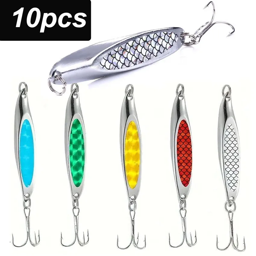 12/10 Uds. Señuelos tipo cuchara giratoria de Metal 60g 40g-7g señuelo de pesca de cola lentejuelas duras Paillette cebo Artificial Spinnerbait herramientas para peces