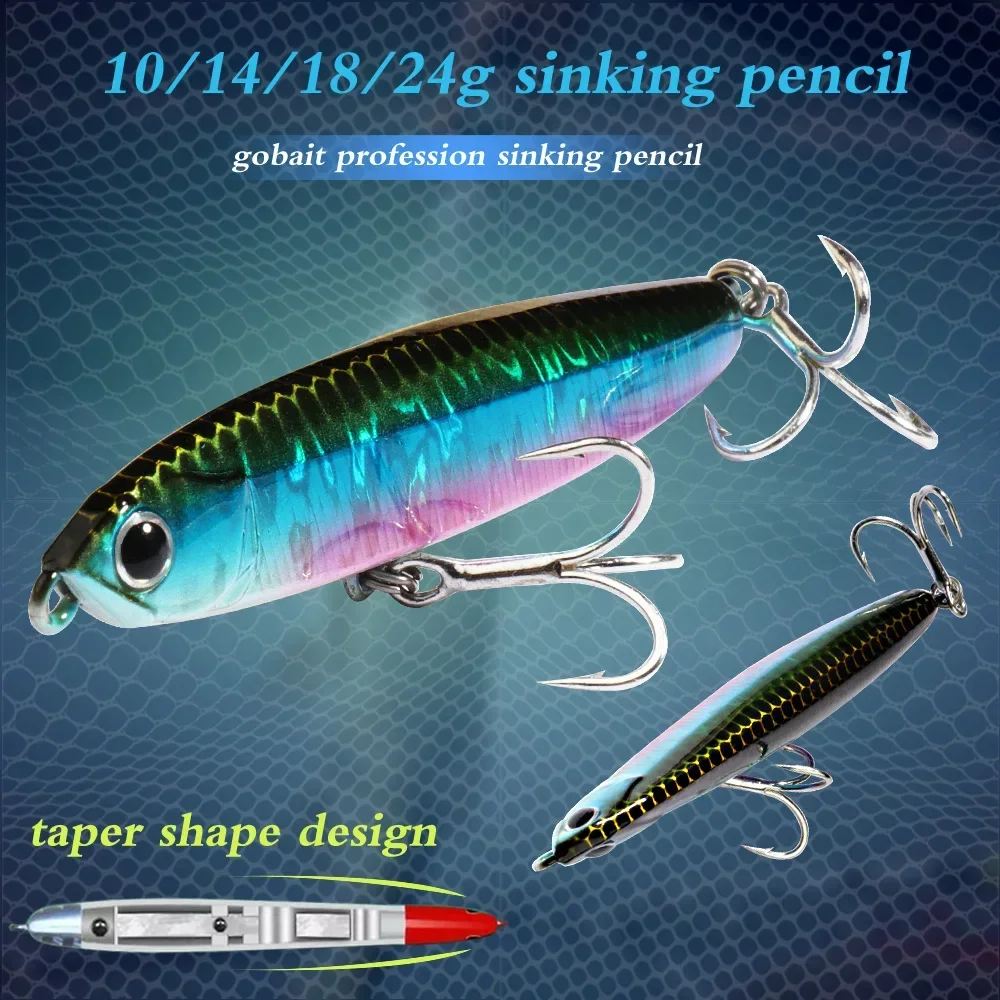 GOBAIT-cebo tipo lápiz que se hunde, 10g, 14g, 18g, 24g, pececillo, 8cm, 10cm, anzuelo de Pesca, plantilla de Metal, Wobbler Plopper, equipo de fundición, Popper, señuelo de Pesca - imagen 4