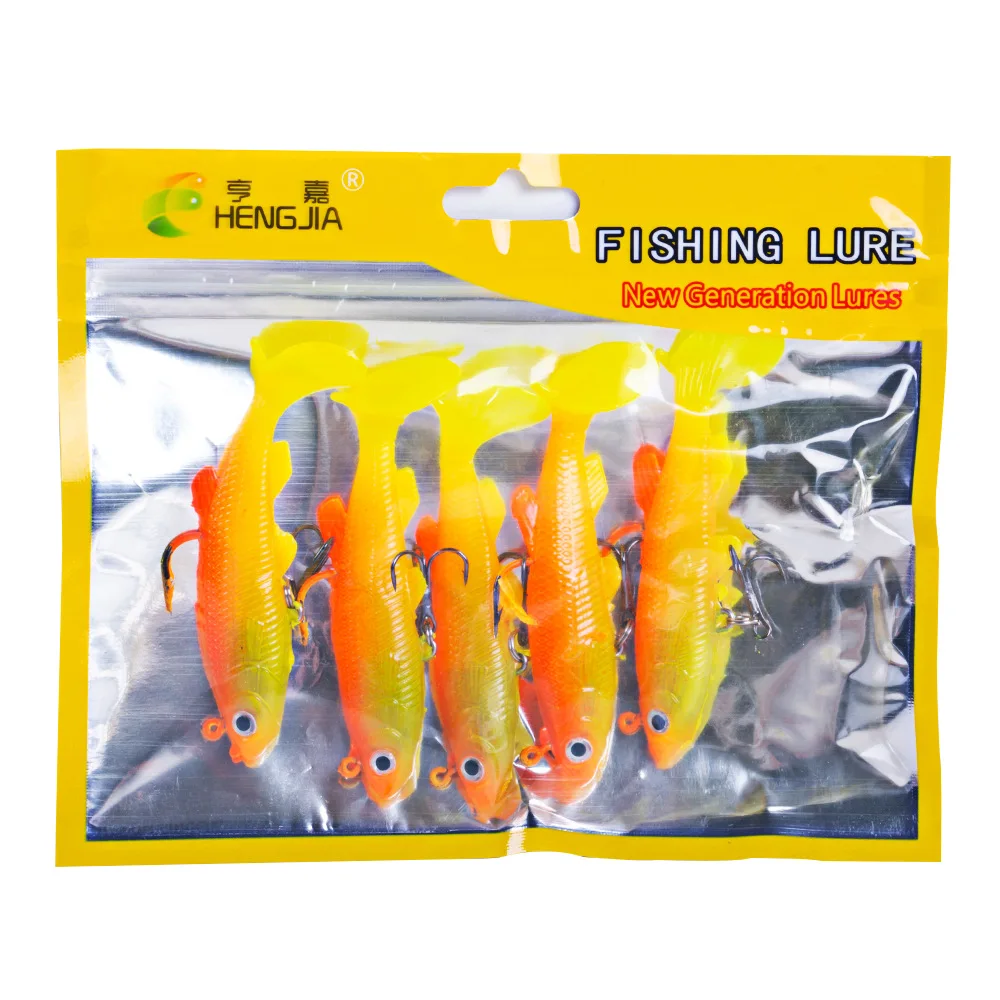 5 uds 8cm-14g plantillas de pesca de mar cabeza cebo suave cola en T Wobbler señuelo de pesca cebo de goma Artificial Swimbait pesca bajo - imagen 3