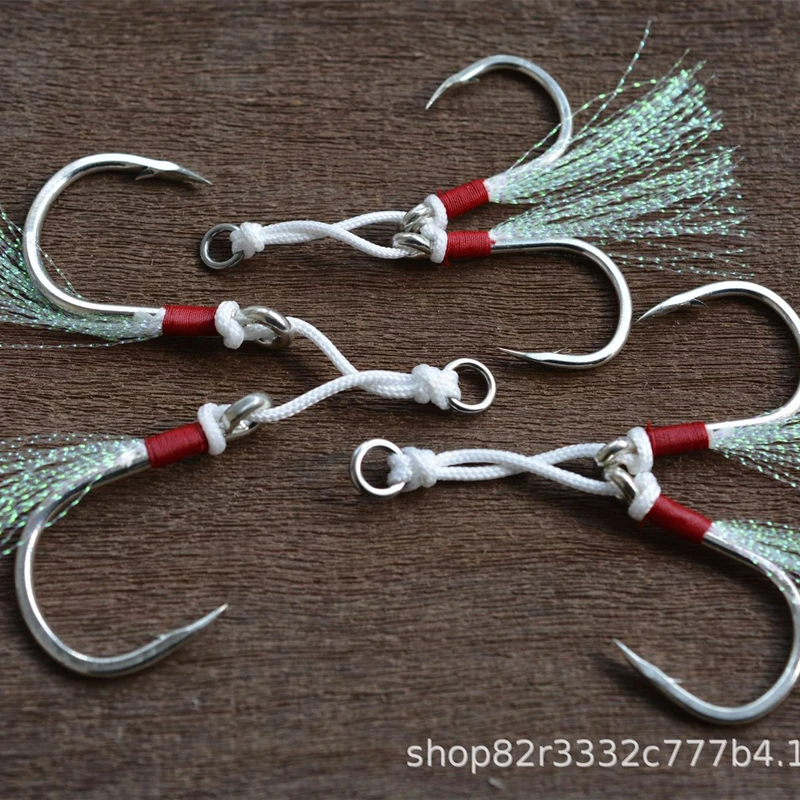 Anzuelos de mariposa para pesca en el océano, gancho de ayuda para Jigging lento, doble luminoso, cordón de gancho teaser y anillo sólido para atún, 2 pares - imagen 3