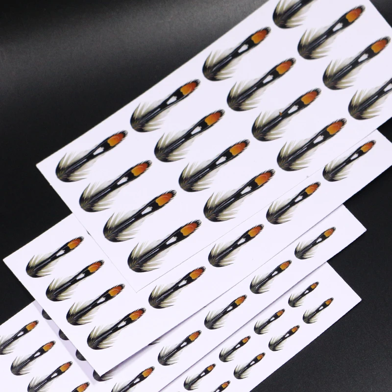 RoyalSissi-Juego de 12 hojas de plumas sintéticas de sustituto de gallo de la selva, 4 tamaños surtidos, materiales para atar moscas con patrón de mosca húmeda y salmón - imagen 5