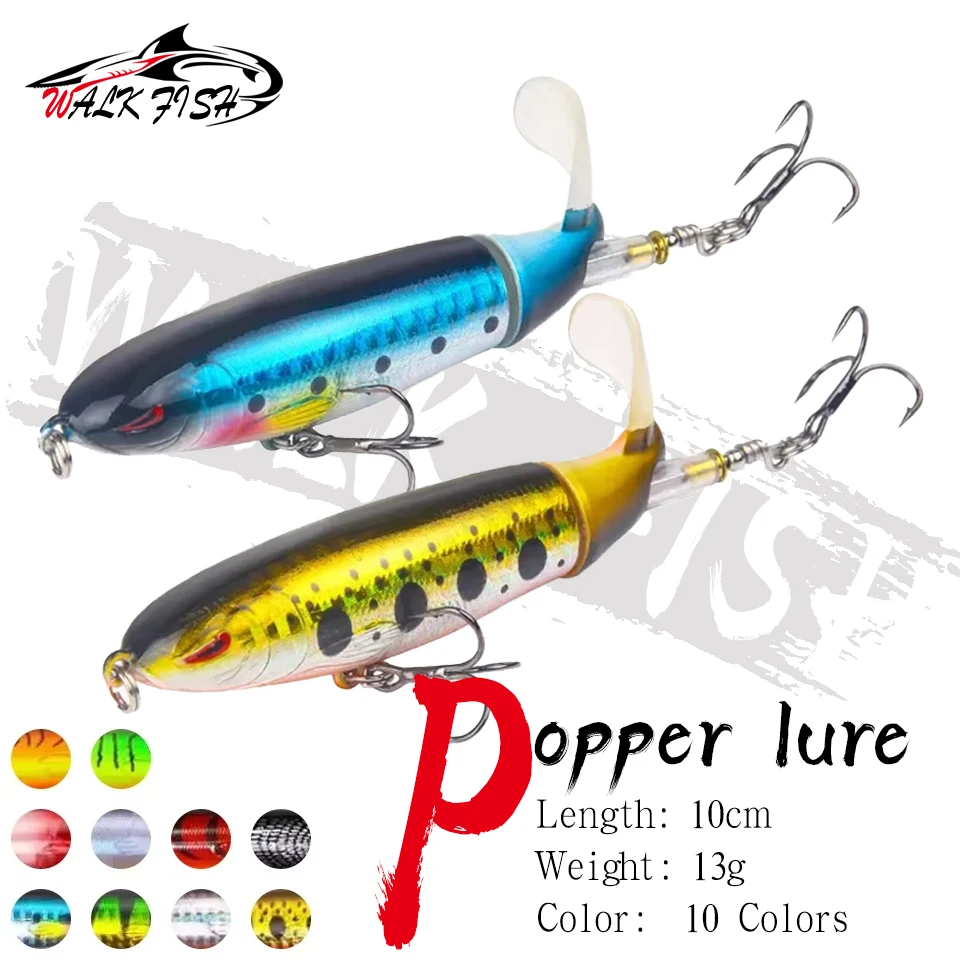 WALK FISH 1 Uds 13g 10cm Whopper Popper señuelo de pesca lápiz plástico duro cebo Artificial cola giratoria suave aparejos de pesca mar