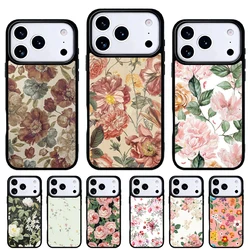 Funda trasera vintage hojas y flores para iPhone 15 14 13 Pro Max