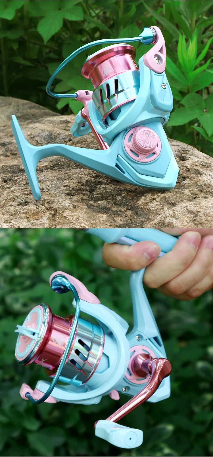 Descubra el diseño vibrante y elegante de este carrete de pesca perfecto para aventuras al aire libre
