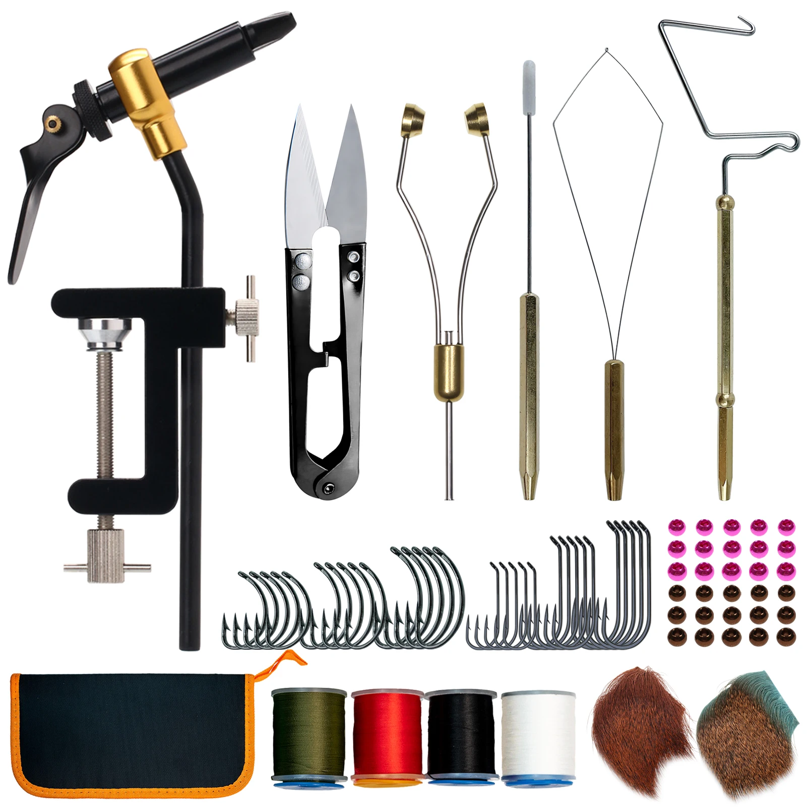 Kit de atado de pesca con mosca con soporte, tijeras y bobina